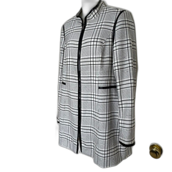 WHBM BLACK & WHITE PLAID ZIP FRONT JACKET COAT SIZE LARGE CAREER BUSINESS - Picture 7 of 12